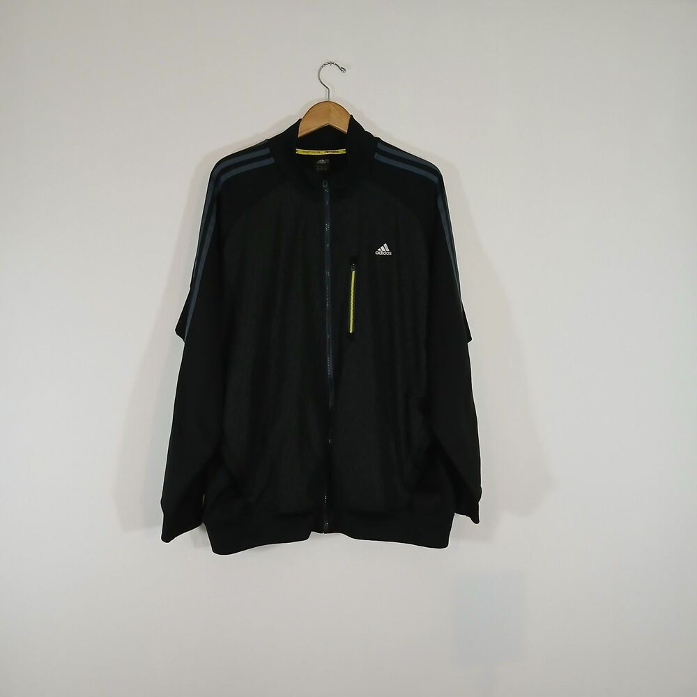 Adidas Climalite Black Jacket 2XL Gray 3 Stripes Silver Logo EUC